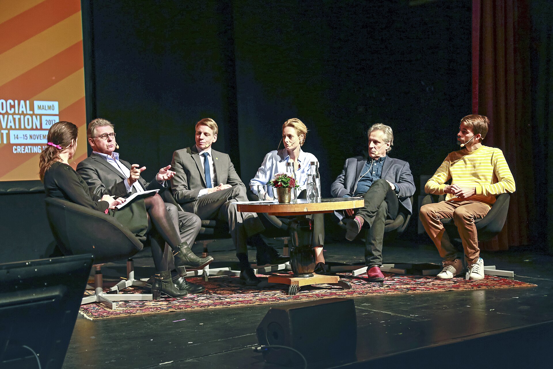 Panel debate, from left to right: moderator Mia Odabas, Klas Eklund, Per Bolund, Johanna Giorgi, Lars Trägårdh and Carlos Rojas.